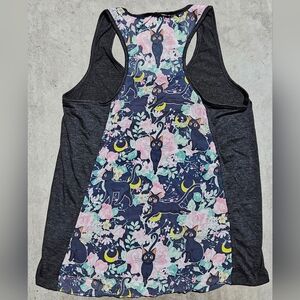 Sailor Moon Sheer Racer Back Tank Top Luna Cat Floral Design NEW